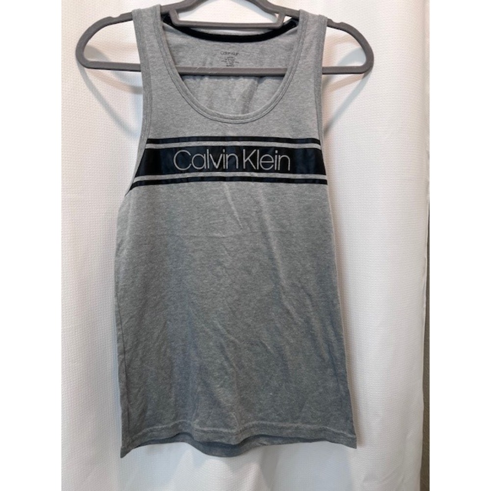 Calvin Klein Mens Vibration Sleep Sleeveless Tank Top Size S Gray w/ Logo Strip